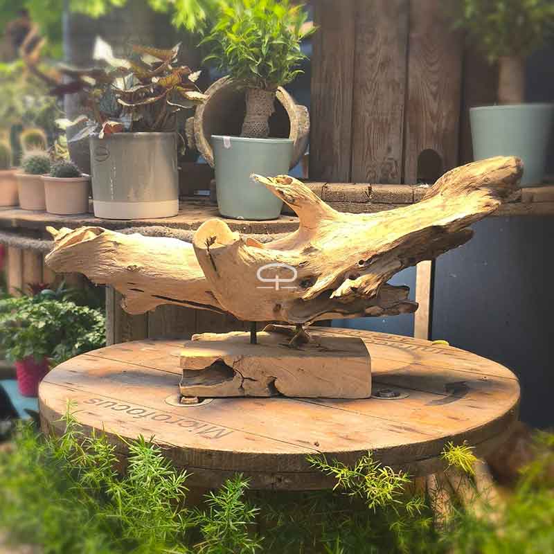 De Vlucht – Sculptuur van Drijfhout op Houten Voet