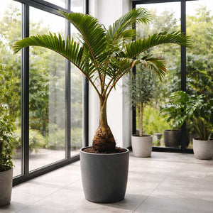 Prachtige bottle palm  in pot 5 Bottle Palm zaden (hyophorbe lagenicaulis) | www.drakenbloedboom.com