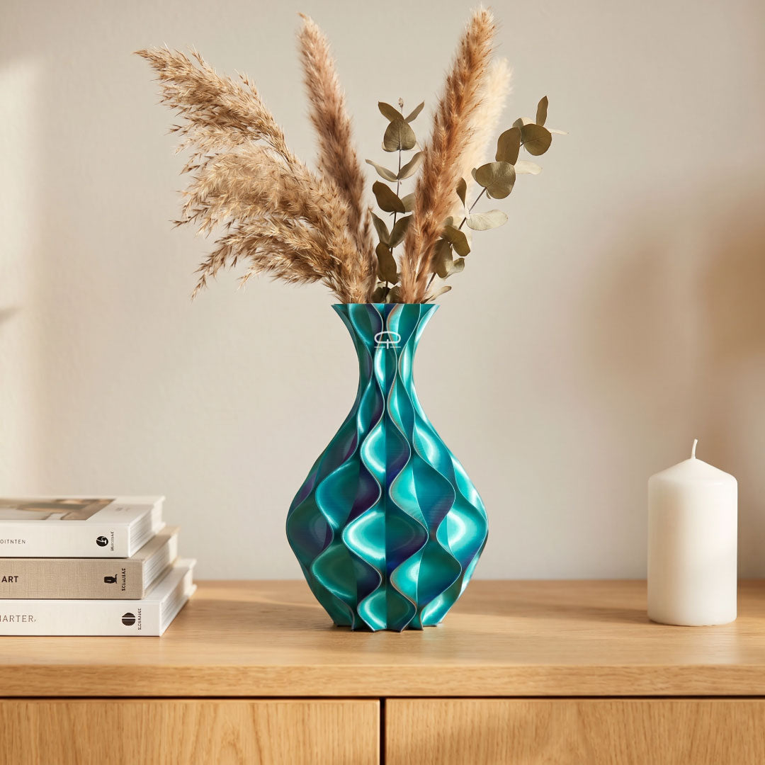 Sinus 3D Geprinte Vaas 25 - turquoise kleurveranderend 100% waterdicht